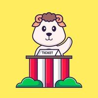 mouton mignon est un gardien de billets. concept de dessin animé animal isolé. peut être utilisé pour un t-shirt, une carte de voeux, une carte d'invitation ou une mascotte. style cartoon plat vecteur