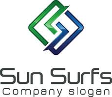 Soleil surfe logo modèle vecteur