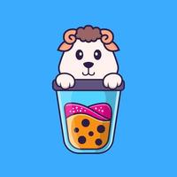 mouton mignon buvant du thé au lait boba. concept de dessin animé animal isolé. peut être utilisé pour un t-shirt, une carte de voeux, une carte d'invitation ou une mascotte. style cartoon plat vecteur