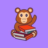 singe mignon lisant un livre. concept de dessin animé animal isolé. peut être utilisé pour un t-shirt, une carte de voeux, une carte d'invitation ou une mascotte. style cartoon plat vecteur