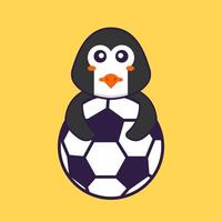 pingouin mignon jouant au football. concept de dessin animé animal isolé. peut être utilisé pour un t-shirt, une carte de voeux, une carte d'invitation ou une mascotte. style cartoon plat vecteur