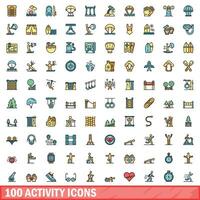 100 activité Icônes ensemble, Couleur ligne style vecteur