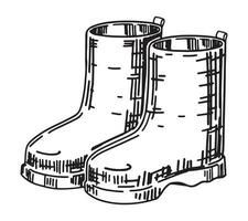 griffonnage de caoutchouc bottes. contour dessin de pluvieux temps accessoire. main tiré vecteur illustration. Célibataire clipart isolé sur blanc Contexte.