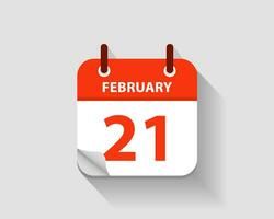 février 21. vecteur plat du quotidien calendrier icône. Date et temps, jour, mois. an. vecteur illustration