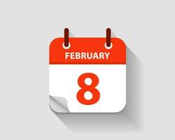 février 8. vecteur plat du quotidien calendrier icône. Date et temps, jour, mois. an. vecteur illustration