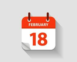 février 18. vecteur plat du quotidien calendrier icône. Date et temps, jour, mois. an. vecteur illustration