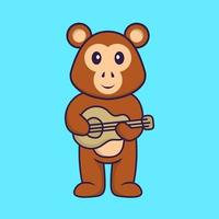 singe mignon jouant de la guitare. concept de dessin animé animal isolé. peut être utilisé pour un t-shirt, une carte de voeux, une carte d'invitation ou une mascotte. style cartoon plat vecteur