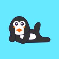 pingouin mignon couché. concept de dessin animé animal isolé. peut être utilisé pour un t-shirt, une carte de voeux, une carte d'invitation ou une mascotte. style cartoon plat vecteur
