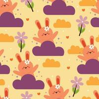 lapin de dessin animé de modèle sans couture et fleur. papier peint animal mignon pour textile, papier cadeau vecteur