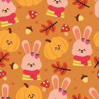 sans couture modèle dessin animé lapin, feuilles et l'automne ambiance élément. mignonne l'automne fond d'écran pour vacances. conception pour tissu, plat conception, cadeau emballage papier vecteur