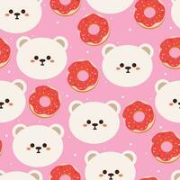 sans couture modèle dessin animé ours et Donut. mignonne animal fond d'écran pour textile, cadeau emballage papier vecteur