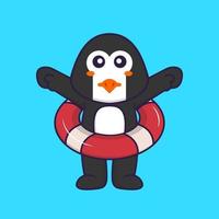 pingouin mignon utilisant un flotteur. concept de dessin animé animal isolé. peut être utilisé pour un t-shirt, une carte de voeux, une carte d'invitation ou une mascotte. style cartoon plat vecteur