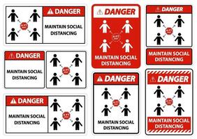 danger maintenir une distance sociale, rester à 6 pieds de distance, signe de coronavirus covid-19 isoler sur fond blanc vecteur