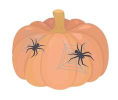 Halloween citrouille avec deux noir araignées, vecteur Couleur illustration