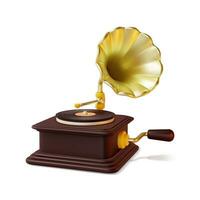 3d classique gramophone avec vinyle record dessin animé style. vecteur