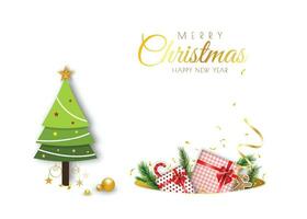 joyeux Noël minimal décoratif conception avec Noël arbre et cadeau boîtes vecteur