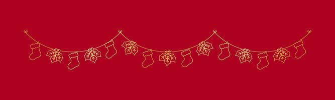 or Noël stockage et du gui guirlande contour griffonnage vecteur illustration, Noël de fête hiver vacances saison bruant