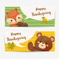 carte de joyeux thanksgiving avec écureuil, ours et feuilles. vecteur