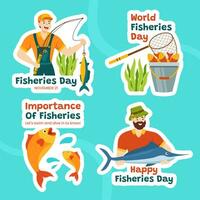 pêcheries journée étiquette illustration plat dessin animé main tiré modèles Contexte vecteur