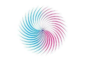 une bleu et rose tourbillon logo, une circulaire point modèle avec bleu et rose couleurs, point cmyk noir pente symbole logotype circulaire forme spirale demi-teinte cercle rond abstrait cercle vecteur