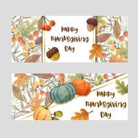 carte de joyeux thanksgiving avec feuille d'érable et citrouille. vecteur