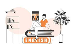 Masculin Anglais professeur. le concept de apprentissage Anglais. ligne art style. vecteur