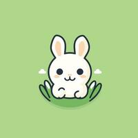 mignonne dessin animé lapin avec vert Contexte. vecteur illustration de une mignonne lapin.