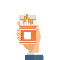 main en portant paquet de cigarettes icône dans plat style. fumeur vecteur illustration sur isolé Contexte. le tabac boîte signe affaires concept.