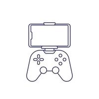 manette de jeu pour icône de ligne de smartphone sur blanc, contrôleur de jeu et téléphone vecteur