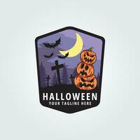 Halloween logo icône conception inspiration avec citrouille, chauve souris, arbre et lune vecteur illustration