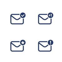 e-mail, boîte de réception, icônes vectorielles de courrier sur blanc vecteur