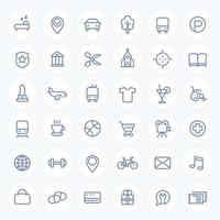 icônes de ligne définies sur blanc pour les cartes, les applications de navigation et le Web, vecteur