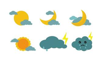 temps illustration avec nuage, soleil, lune, pluie et éclat air état vecteur