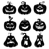 Halloween citrouille visage expression silhouette collection. vecteur