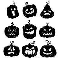 Halloween citrouille visage expression silhouette collection. vecteur