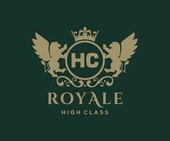 d'or lettre hc modèle logo luxe or lettre avec couronne. monogramme alphabet . magnifique Royal initiales lettre. vecteur