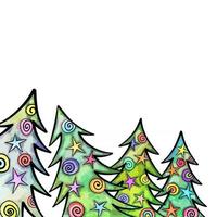 décor de bordure d'arbre de noël aquarelle vecteur