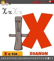 lettre x de l'alphabet avec objet xoanon de dessin animé vecteur