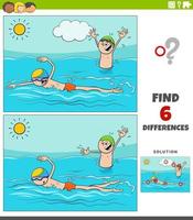 jeu éducatif de différences avec des garçons de natation de dessin animé vecteur