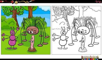 dessin animé insectes animaux personnages livre de coloriage page vecteur