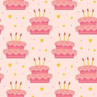 joyeux anniversaire modèle sans couture mignon délicieux gâteau sucré avec des bougies décoration de vacances célébration boulangerie vecteur conception enfantine isolé sur fond rose