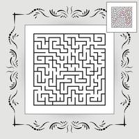 labyrinthe carré abstrait dans un cadre vintage. jeu pour les enfants. casse-tête pour les enfants. une entrée, une sortie. énigme du labyrinthe. illustration vectorielle plane isolée sur fond blanc. avec réponse. vecteur