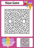 labyrinthe carré abstrait. feuilles de travail pour enfants. puzzle de jeu pour les enfants. glace mignonne. une entrée, une sortie. énigme du labyrinthe. illustration vectorielle. avec réponse. vecteur