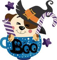 tasse Halloween traite ou des trucs avec mignonne chien vecteur