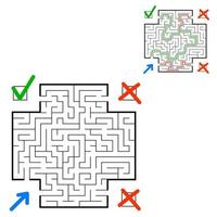 labyrinthe carré abstrait. trouver le bon chemin. jeu pour les enfants. casse-tête pour les enfants. énigme du labyrinthe. illustration vectorielle plane isolée sur fond blanc. avec réponse. avec place pour votre image. vecteur