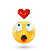 Jaune mignonne emoji visage avec rouge cœur. tomber dans l'amour concept. 3d vecteur illustration