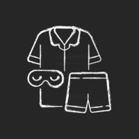 pyjama craie icône blanche sur fond sombre. pyjamas et lunettes unisexes. pantalon et chemise pour dormir. vêtements de chambre pour la nuit. vêtements de nuit de tous les jours. illustration de tableau de vecteur isolé sur fond noir