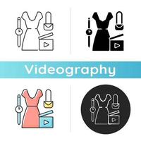 icône de vidéo de mode. vlog beauté féminine. style féminin pour le contenu du blog. tournage de séquences pour vêtements et tenues. vidéographie. styles de couleurs linéaires noir et rvb. illustrations vectorielles isolées vecteur