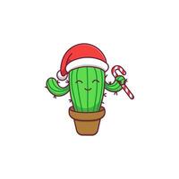 dessin animé cactus célébrer Noël vecteur