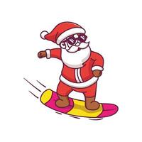 mignonne Père Noël claus dessin animé personnage surfant vecteur